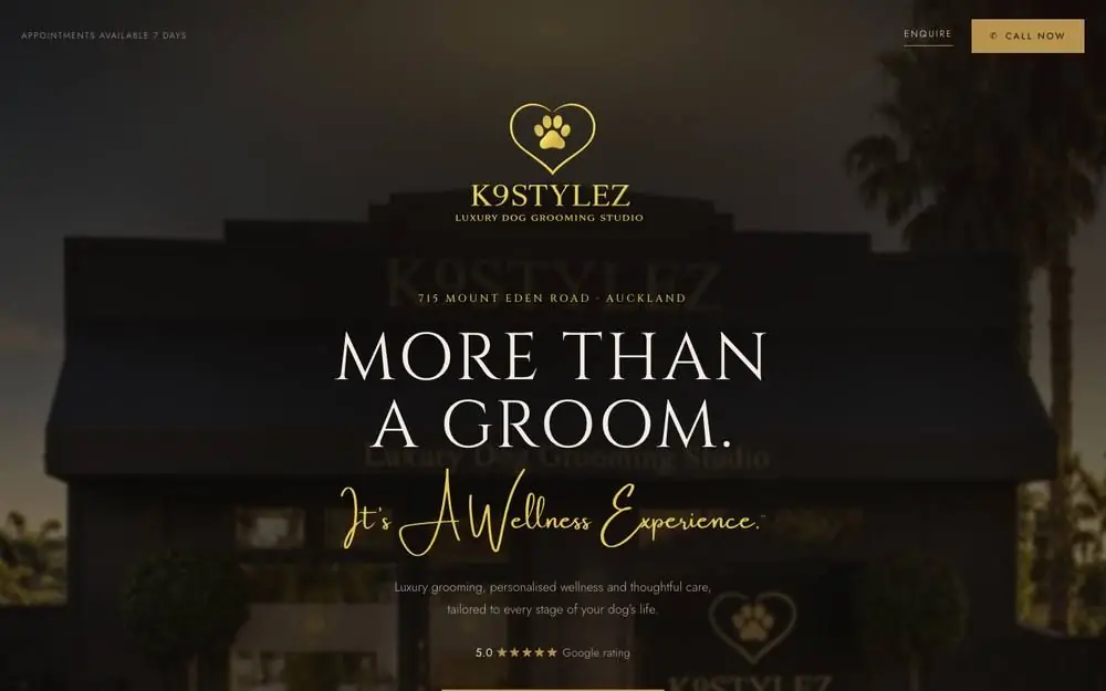 The K9 Stylez website, first screen